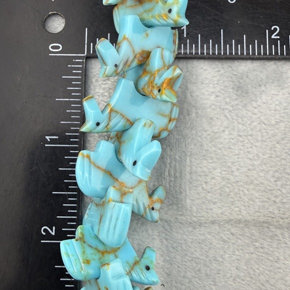 Vintage Fetish Necklace Blue Carved Horses Equestrian 27" - Picture 5 of 7